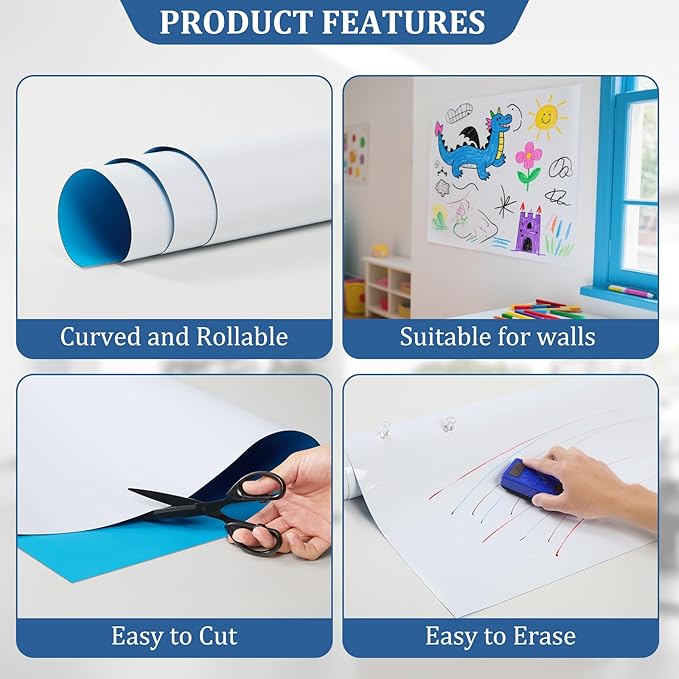 2 Pieces Whiteboard Adhesive Contact Paper, 24×18in Magnetic Whiteboard Roll, Dry Erase Board for Wall. Ideal for Schools, Offices, and Homes. Includes Markers and Dry-Erase Board.