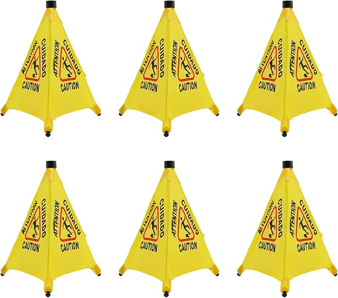 Caution Wet Floor Sign with Storage Tube, 20In Pop Up Wet Safety Signs 6Pcs Floor Safety Sign Warning Caution Cone for Restaurant, Commercial & Office Use