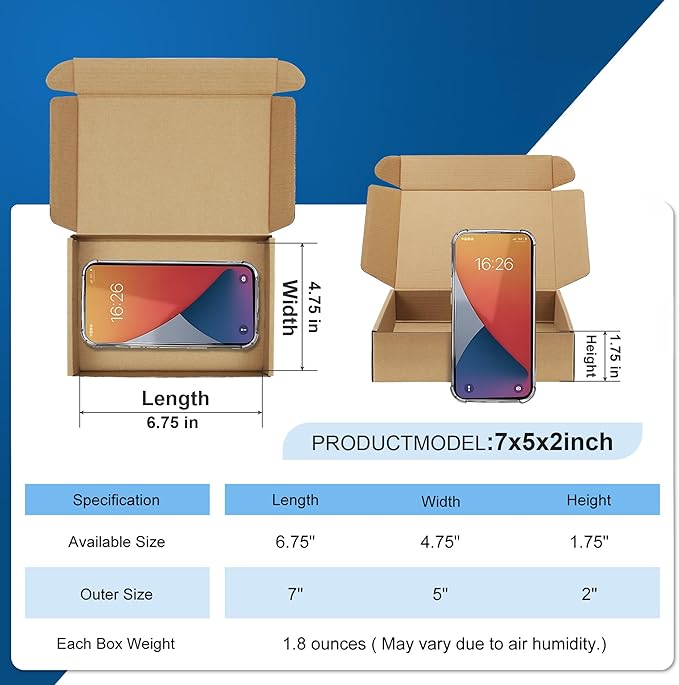Famagic 7x5x2 Small Mailing Boxes - 25 Pack Brown Shipping Boxes for Small Business, Corrugated Cardboard Mailer Boxes for Packaging, Bulk