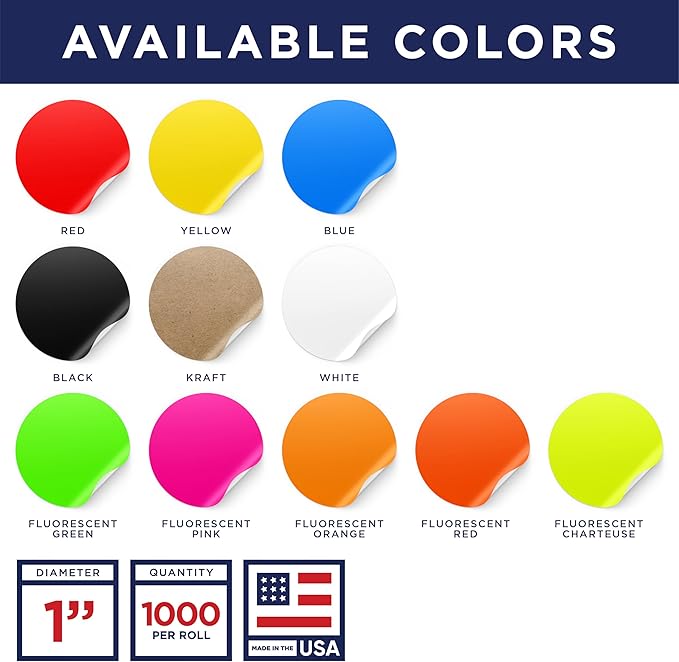 Fluorescent Red 1-Inch Circle Dot Stickers – 1,000 Round Strong Adhesive Labels per Roll, Colored Stickers for Garage Sale Price Tags, Classroom, Inventory, Office & Yard Sale Supplies, Made in USA