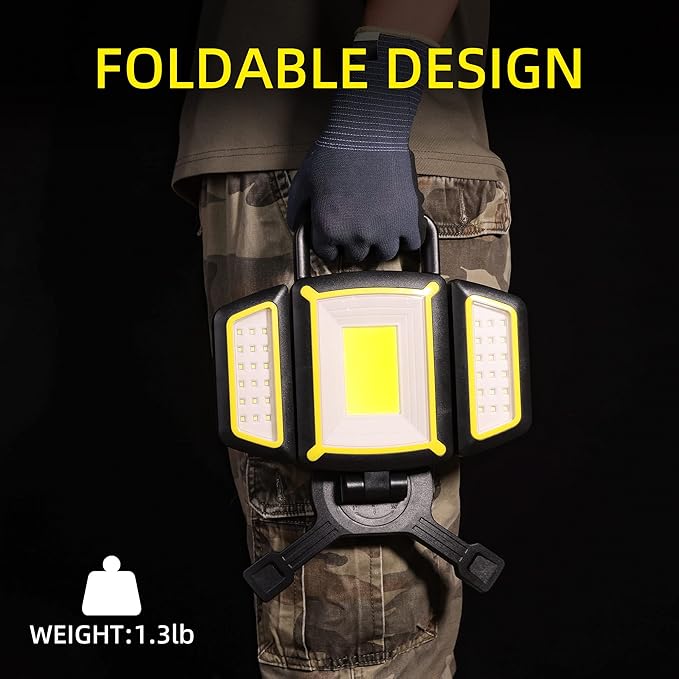Yzoni Rechargeable Work Light, 30W 3000Lumen LED Work Light with 5 Modes, Battery Powered Magnetic Lights with 360°Rotate Foldable Design, Job Site Lighting for Car Repair, Garage, Workshop, Camping