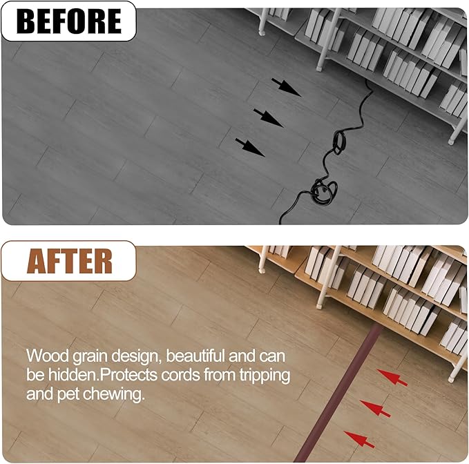 MYFAMIREA 5FT Floor Cord Cover for Wire Self Adhesive Cable Cavity Management PVC Extension Cord Hider Power Floor Wire Protector Cover Prevent Cable Trip for Office Home Outdoor (Brown, 1.97'')