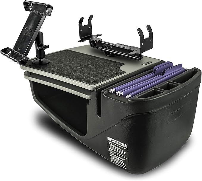 AutoExec AE-GMCD-PI-TAB-PS-GT GripMaster Car Desk for Your Vehicle Workstation and Mobile Office, Grey with 400 watt Power Inverter, Tablet Mount and Printer Stand