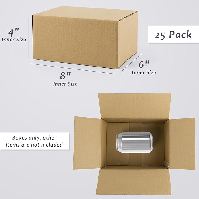 Frametory 8x6x4 Pack of 25 Corrugated Cardboard Packing Shipping Mailing Moving Carton Boxes, Brown