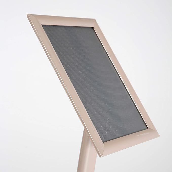 M&T Displays Curved Menu Board, 8.5x11 Pedestal Sign Holder Pale Rose Floor Standing Aluminum Front Loading Easy Open Poster Message Advertisement Holder For Restaurant Cafe Hotel