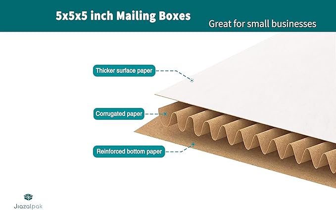 White 5x5x5 inches Shipping Boxes, Corrugated Cardboard 5x5 Box for Small Business Mailing, Packaging and Storing, 25 Pack