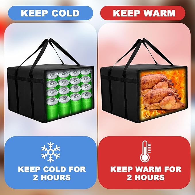 Maxcheck 4 Pcs Insulated Pizza Delivery Bag 20 x 20 x 14 Inch Pizza Warmer Bag Carrier Reusable Insulated Cooler Boxes Winter Food Delivery Carrier for Personal and Professional Use (Black)
