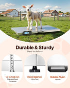VEVOR 1100Lbs x 0.2Lbs Digital Livestock Scale Large Pet Vet Scale Stainless Steel Platform Electronic Postal Shipping Scale Heavy Duty Large Dog Hog Sheep Goat Pig Sheep Scal