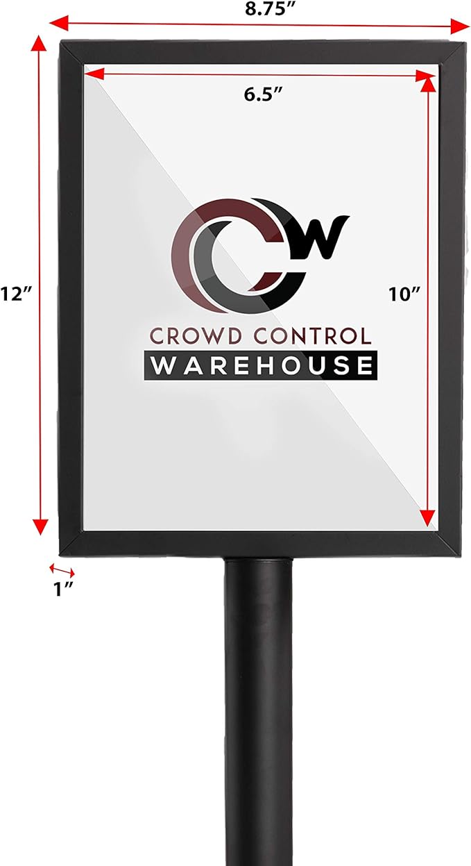 Crowd Control Warehouse Pedestal Standing Floor Sign Frame with Sloped Base, 8.5x11 Inch Vertical, Satin Stainless Steel