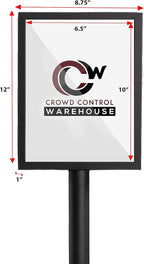 Crowd Control Warehouse Pedestal Standing Floor Sign Frame with Sloped Base, 8.5x11 Inch Vertical, Polished Stainless Steel