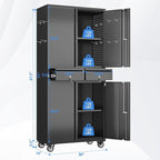 Aobabo 71" H 2 Drawer Metal Storage Cabinet with Wheels and 4 Pegboards,Lockable Steel Garage Storage Cabinet with 2 Adjustable Shelves,Black,Assembly Required