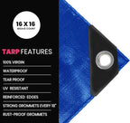 PROTARP Extreme Heavy Duty 22 Mil Tarp Cover, Waterproof, UV Resistant, Rip and Tear Proof, Poly Tarpaulin with Reinforced Edges for Roof, Camping, Patio, Pool, Boat. (Blue 24′ X 50′)
