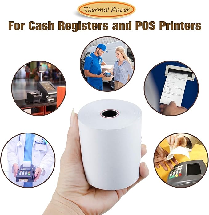 (200 Rolls) 3 1/8" x 230' Thermal Paper, POS Receipt Paper for Retail Business Cash Register, Fits Most Credit Card Terminal Point Of Sale