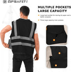 Reflective Safety Vest - Heavy Duty, ANSI/ISEA Standard Hi Vis Vest with Back Pocket & Zipper, Men & Women's (Black, 3XL)