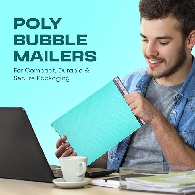 Teal Large Poly Bubble Mailers 12x15 inch | Self Seal Padded Envelopes Cushioned Bubble Mailer | Usable Size 12x15 | WaterProof | Lightweight mailing Shipping Bags | 100 Pack Bulk