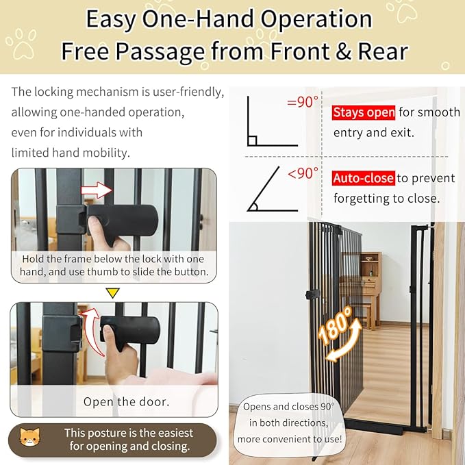 Lumizone Extra Tall Cat Gate 55.12" High Pressure Mounted Extra Wide 2025 New (17 Sizes) 1.37" Gap No Drilling Auto-Close One-Handed Operation Tall Pet Gate for Dogs(Black, 55.12" H x 26.18"-29.91" W)
