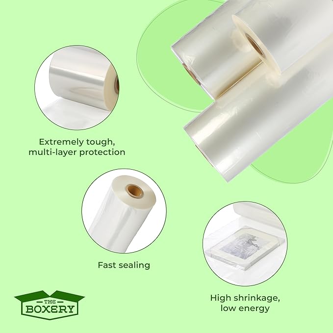 The Boxery Shrink Wrap Film 14" x 42000” (3500’) Heat Wrap POF Centerfold - Polyolefin 75 Gauge - Heavy Duty Grade Heat Shrinkable Film for Packaging - Small Business, Toys, Books, and Much More.