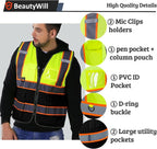 BeautyWill Custom Mesh Safety Vest Customized Logo Class 2 High Visibility Reflective Vest with Pockets Construction workwear （Yellow Black，XXL ）