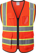 Safety Vest for Men Women Reflective with 5 Pockets and Zipper Front Mesh High Visibility Vest Hi Vis Construction Work Vest,Meets ANSI/ISEA Standards(EK175-Orange-L)
