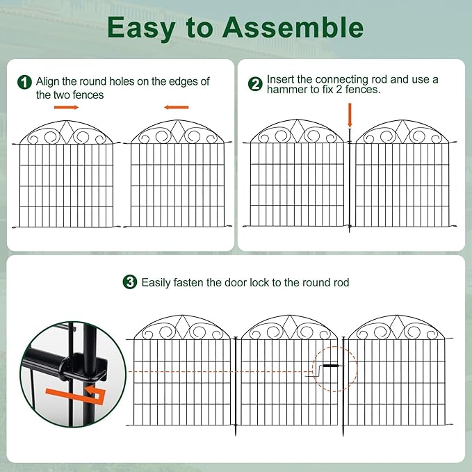 SUNLAX 5 Panels Garden Fence 10ft(L) x 24in(H) Fencing for Yard No Dig Animal Barrier Metal Dog Fence for Patio Outdoor with Gate