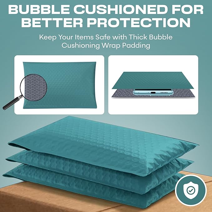 Green Poly Bubble Mailers 8.5x12 inch #2 | Self Seal Padded Envelopes | Cushioned Bubble Mailer | Usable Size 8.5x11 | Water Proof | Lightweight mailing Shipping Bags | 100 Pack Bulk