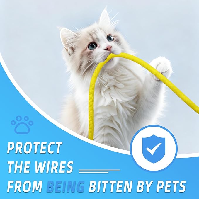 Automotive Wire Loom Tubing, Split Braided Cord Protectors from Pets No Chew, Flexible Cable Sleeve Cable Management for TV/Computer/Electric Wires (Yellow, 1/2"-25ft)