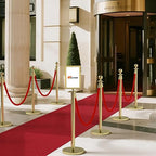 kaiyomi 8Pcs Stanchions Posts Velvet Ropes with Red Carpet and Sign Frame, Water or Sand-Fillable Base, Suitable for 8.5" x 11" A4 Paper Size Sign Frame for Red Carpet Party Decoration (Golden)