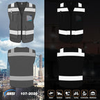 TCCFCCT Mesh Hi Vis Vest 5 Pockets High Visibility Reflective Safety Vest for Men Women, Neon Construction Vest with Horizontal Strip for Walkie-talkie and ID Card, Meets ANSI/ISEA Standards, Grey, 3XL