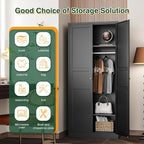 Letaya Wardrobe Armoire Closet,72" H Metal Storage Cabinet with Adjustable Shelves and Hanging Rod,Bedroom Armoire Cabinet Clothes Organizer (Black)
