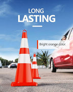 BATTIFE 28 Inch Traffic Safety Cones 6 pcs with Reflective Collars, PVC Orange Construction Cones for Home Road Parking Use