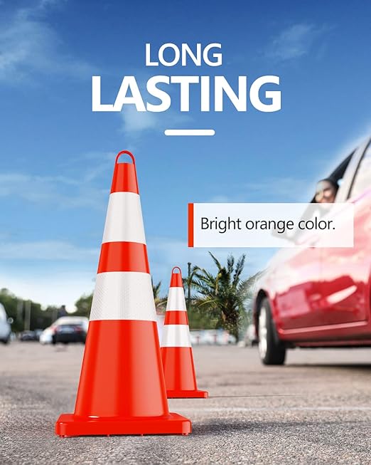 BATTIFE 24 Pack Traffic Safety Cones 28 Inches with Reflective Collars, PVC Orange Construction Cone for Traffic Control, Driveway Road Parking