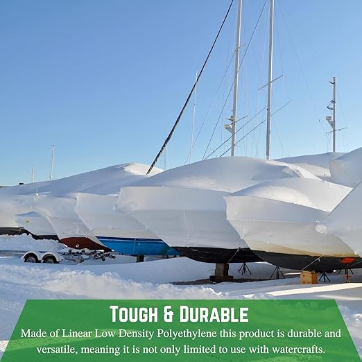FPS Polyethylene Shrink Film - 7 mil Boat Shrink Wrap for Heat Gun, Industrial Protection and Storage (White, 20' x 25'')