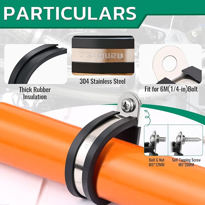 150PCS Cable Clamps with Screws Assortment Kit 304 Stainless Steel Rubber Coated Cushioned Insulated Wire Pipe Clamps 11 Sizes—3/16" 1/4" 5/16" 3/8" 1/2" 5/8" 3/4" 1" 1-1/4" 1-1/2" 1-3/4"