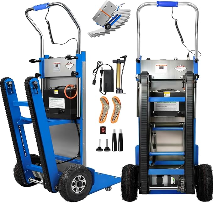 Electric Stair Climbing Dolly, 1250W Electric Hand Truck with Telescopic Handle, 3 Mode Folding Stair Climber 900lbs Max Load Capacity for Effortless Moving of Furniture (Blue - Track & Wheel)
