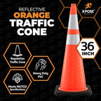 Xpose Safety 36 Inch Orange Traffic Cones with 6" & 4" Collars, 8-Pack - Multipurpose PVC Plastic Safety Cone for Parking, Soccer, Caution, Kids and Construction - DOT Approved