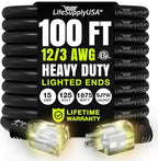 100ft Outdoor/Indoor Extension Cord 12/3 Gauge Extra Heavy Duty 3 Prong SJTW, Waterproof, ETL Listed, Flexible Cold-Resistant Long Power Cord,15A 125V 1875W, Black by LifeSupplyUSA