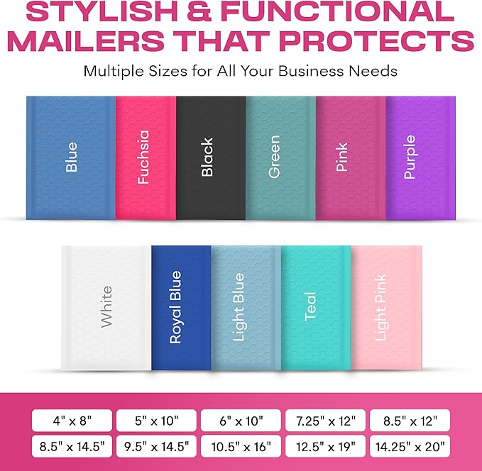 Hot Pink Poly Bubble Mailers 8.5x12 inch #2 | Self Seal Padded Envelopes | Cushioned Bubble Mailer | Usable Size 8.5x11 | WaterProof | Lightweight mailing Shipping Bags | 200 Pack Bulk