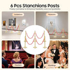 6 PCS Gold Stanchion Posts,Red Carpet Safety Barrier,Crowd Control Barriers,5 ft Red Velvet Rope Carpet Ropes,Stainless Steel Gold Stanchions,Line Dividers for Parties,Weddings,Museums