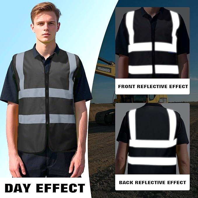 Custom Safety Vest with Logo Pockets High Visibility Reflective Vests Construction Security Workwear