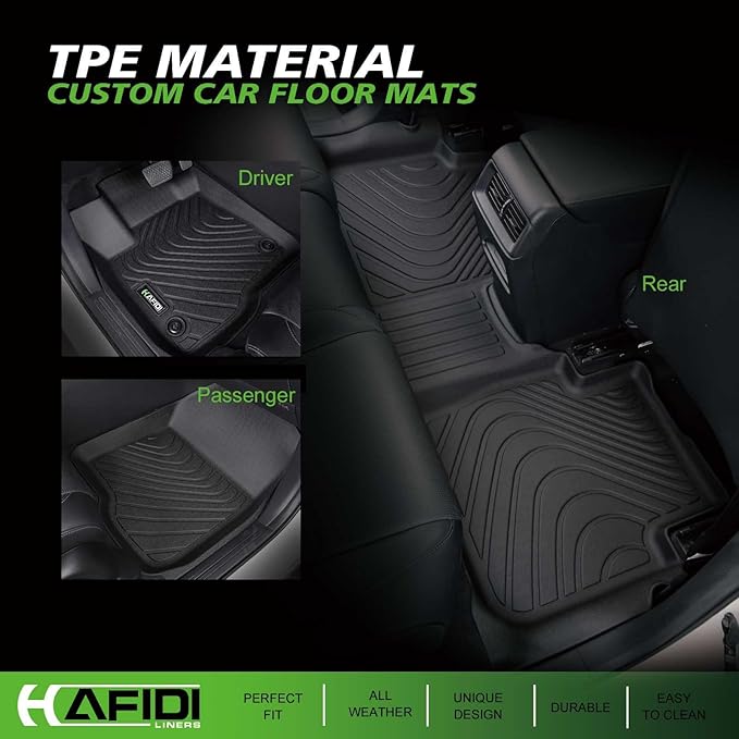 Floor Mats Custom for 2024-2025 Ford Ranger SuperCrew Cab All Weather Protection TPE Heavy Duty Non-Slip Automotive Floor Liners Fits Front& 2nd Row Full Set Accessories, Black