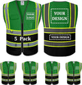 5 Pack Custom Safety Vest Customized Logo Mesh Vest Class 2 High Visibility Reflective Vest with Pockets Workwear（Green Black，XXL ）