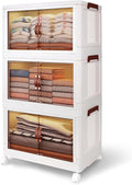 4 Tier Plastic Stackable Storage Bins and Boxes Organizer, Foldable Containers, Stackable Closet Organizers, Collapsible Boxes, White (3 Tier, 23.6″)