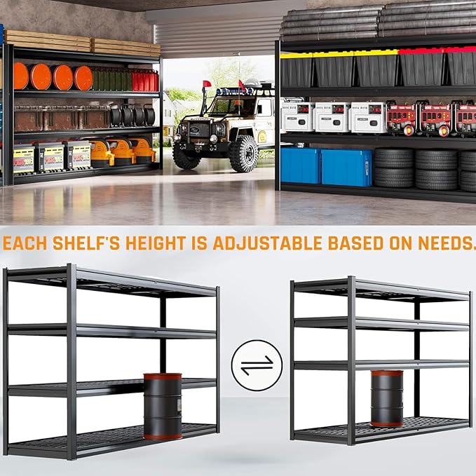 78" W Storage Shelves Heavy Duty Garage Shelving 5 Tier Metal Shelving Unit, Adjustable Shelves, 4000LBS Steel Industrial Shelving for Basement Warehouse Commercial, 78" W*24" D*78”H, Black