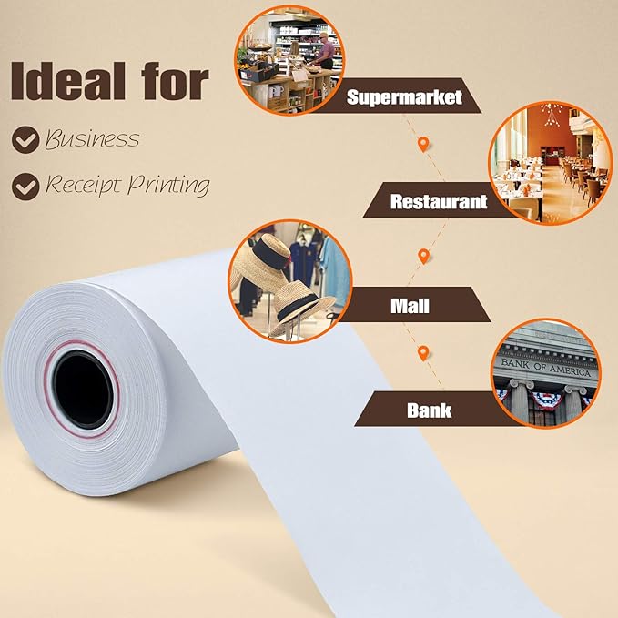 (50 Rolls) 2 1/4" x 85' Thermal Paper, POS Receipt Paper for Retail Business Cash Register, Fits Most Credit Card Terminal
