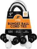 Xpose Safety Bungee Ball Cords 9" 10 Pack Heavy Duty Assorted Colors Black and White Stretch Rope with Ball Ties for Canopies, Tarps, Walls, Cable Organization