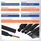 2:1 Heat shrinkable Braided Sleeving Fabric Wire Loom High Temp Heat Shrink Wiring Harness Abrasion Protector Cable Sleeve(3/8"-48ft)