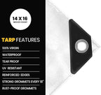 PROTARP Extra Heavy Duty 16 Mil Tarp Cover, Waterproof, UV Resistant, Rip and Tear Proof, Poly Tarpaulin with Reinforced Edges for Roof, Camping, Patio, Pool, Boat. (White 25′ X 45′)