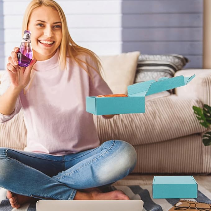 15 Pcs Light Blue Cardboard Boxes Shipping Boxes, Recyclable Colored Corrugated Cardboard Box Small Mailing Storage Gift Boxes for Shipping, Mailing, Gifts Packaging, 6x6x2" (Light Blue)