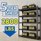 72''H Garage Shelving Heavy Duty, 2800LBS Storage Shelves, 5-Tier Adjustable Metal Shelve Storage Shelf Rack, Industrial Shelving Unit for Garage, Warehouse, Basement (47" W x 19.7" D x 72" H)