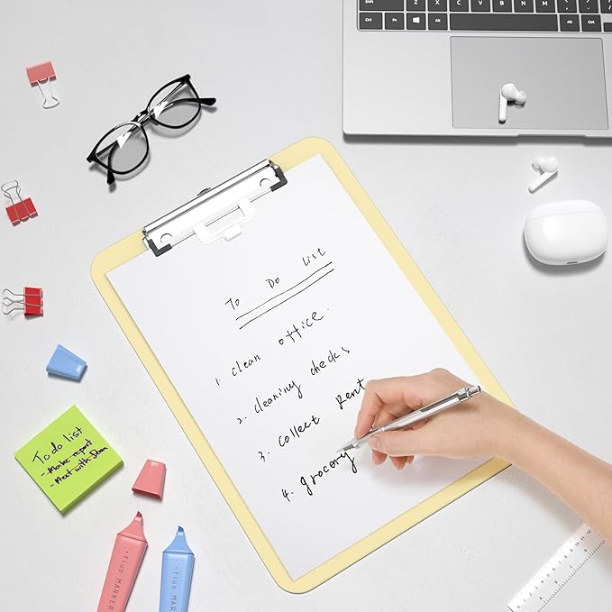 Hongri Plastic Clipboard with Pen Holder, Yellow 8.5x11 Letter Size Clip Board for Classroom, Office, Students, Nurses and Women, Low Profile Clip, Size 12.5 x 9 in